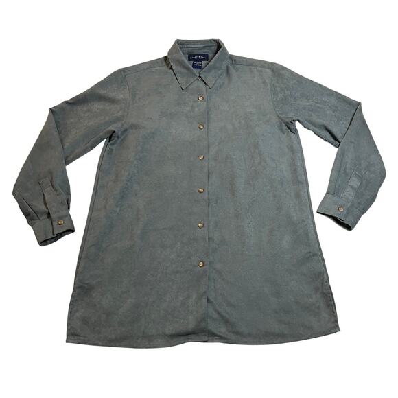 Charter Club Faux Suede Button Up Tunic Blouse Size Med Hipster Boho Western - Picture 1 of 8